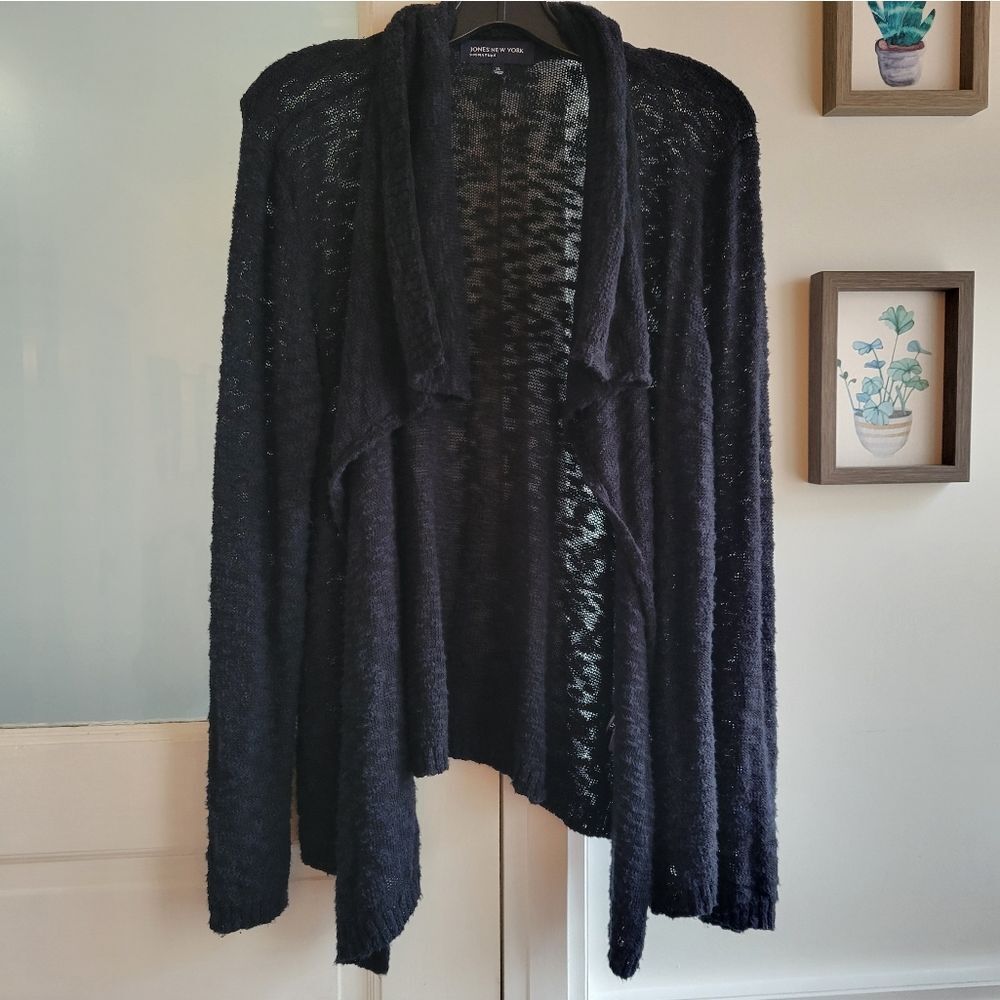 Jones NY Open front Black knit sweater cardigan XL